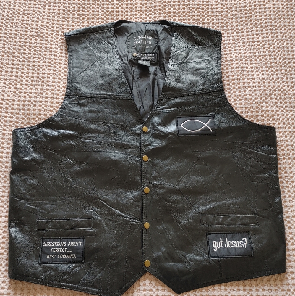 Christian biker leather vest